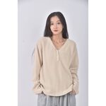 (XL) levely and thisway韓牌質感針織V領杏色長袖上衣二手衣, , large
