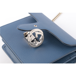 GUCCI 金屬雙G Logo荔枝皮革方形斜背包/藍色, , large