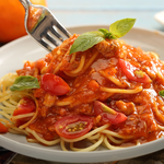 Pasta with tomato meat sauce, , large