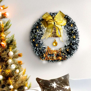 摩達客11吋風尚雅墨綠刷白系金蔥彎絲聖誕花圈+20燈LED暖白光燈串_本島免運費