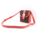 COACH Lonnie 緹花布拼皮革翻蓋斜背包/芒果橘/巧克力色, , large