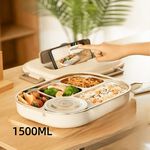 【A&R】日式304不鏽鋼五格微波便當盒附贈湯碗+餐具 1500ML 奶油白, , large