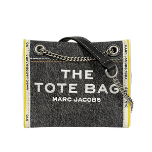 MARC JACOBS 棉質牛仔布鏈帶肩背/斜背托特包/黑色