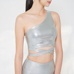 YOGA FLOW Skylar Bra - 單肩交叉鏤空短版上衣 - 亮銀 Silver Lustre, , large