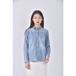 (S) uniqlo質感丹寧牛仔棉質純棉藍色長袖上衣二手衣, , large