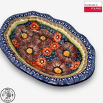 【SOLO Vintage】Cerraf Polish Pottery 26cm Oval Plate Banquet of Elegant Red Series Made in Poland, , large