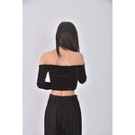 (S) 【智恩私服】qianhan質感修身短版一字領黑色長袖上衣二手衣, , large