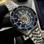 [星晴錶業]MASERATI手錶,44mm,R8823140011銀寶藍色雙面機械鏤空錶面寶藍錶殼銀色精鋼錶帶款, , large