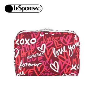 Lesportsac Extra Large Rectangular Cosmetic 加大型化妝包/ 莓果色愛情手繪風
