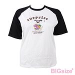 大尺碼-卡通印花 插肩 圓領T恤-白/粉-0101153, , large