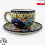 【SOLO Vintage】Cerraf Polish Pottery 200ml Coffee Cup + Saucer Set Song of Wildflowers Series Made in Poland, , large