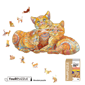 [積木共和國] 【YouRPUZZLE】台灣現貨三隻橘貓拼圖(檢驗合格木質動物拼圖)