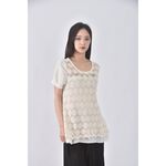 (S) pintian質感棉質圓領杏色短袖上衣二手衣, , large