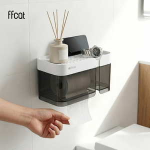 ffcat 面紙衛生紙置物架 免打孔無痕貼 抽取捲筒兩用 浴室置物架 手機置物平台 垃圾袋收納 三色隨機