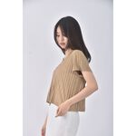 (S) tgys design質感跳色鈕扣杏色短袖上衣二手衣, , large