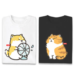 JZ TEE Cat & Shiba Inu-Fan Blowing Graphic Tee