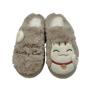 幸運貓絨毛拖-卡其42/43