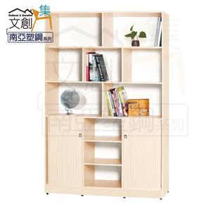 【文創集】多莉 環保4.3尺南亞塑鋼雙拉門開放書櫃/收納櫃(客約商品)