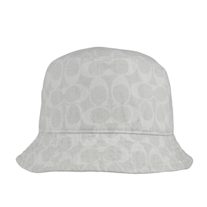COACH 滿版CC Logo 皮標細節棉質牛仔漁夫帽/白色