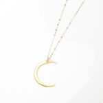 【Angel & Me】Hammered Moon s925 sterling silver 24k gold-plated necklace, , large