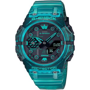 CASIO 卡西歐 G-SHOCK 藍牙連線 碳纖維核心防護雙顯手錶-土耳其藍 GA-B001G-2A