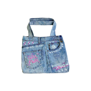 ICEBERG hand-painted denim shoulder bag light blue (XL)
