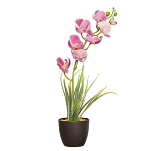 ARTIFICIAL ORCHID PLANT W/BLACK POT-PURPLE