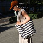 【TAYLORS】Korean style summer striped canvas tote bag, , large