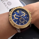 [星晴錶業]VERSACE手錶,46mm,VS11331寶藍色錶面金色錶殼咖啡色真皮皮革錶帶款, , large