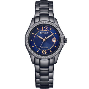 CITIZEN 星辰 光動能水晶奢華女錶-藍x黑 FE1255-84L