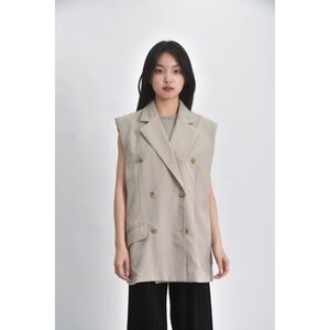 (L) komm 31 style質感西裝無袖灰杏色外套二手衣