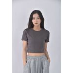 (S) gu修身短版棉質素面灰色短袖上衣二手衣, , large