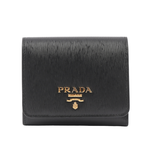 PRADA 三角牌LOGO水波紋皮革暗釦三折短夾/黑色, , large