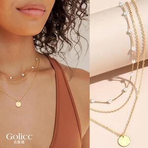 【Gulicc】古莉可 項鍊 小金圓多層次珍珠鎖骨鍊