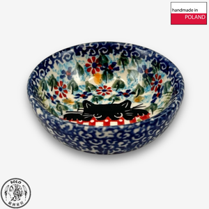 【SOLO Vintage】Cerraf Polish Pottery 7cm Small Bowl Black Cat Garden Series Made in Poland