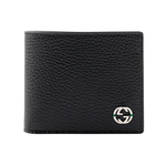 GUCCI 金屬縫線雙G Logo牛皮雙色零錢袋短夾/黑色/綠色, , large