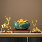 【A&R】招財開運 冰裂釉陶瓷聚寶盆附底座金元寶, , large