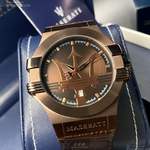 [星晴錶業]MASERATI手錶,42mm,R8851108011古銅色錶面古銅色錶殼咖啡色真皮皮革錶帶款, , large