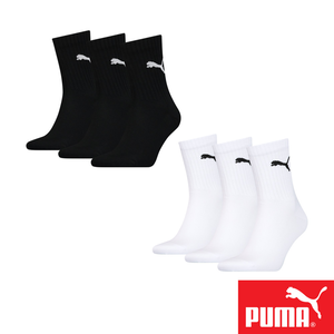 PUMA 男女款中短筒襪3雙裝 彪馬 跳豹 男襪 女襪 襪子 運動襪 小腿襪 棉襪 柔軟 棉質 舒適 高彈 耐磨 黑 白