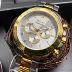[星晴錶業]BOSS手錶,44mm,HB1512960白色錶面金色錶殼金銀相間精鋼錶帶款, , large