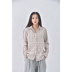 (L) uniqlo棉質純棉格紋杏色長袖上衣二手衣