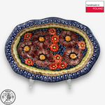 【SOLO Vintage】Cerraf Polish Pottery 26cm Oval Plate Banquet of Elegant Red Series Made in Poland, , large