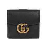 GUCCI  Marmont 金色標誌粒紋皮革釦式二折短夾/黑色, , large