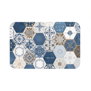 【Monster】 rubber anne 10-Second Ultra-Absorb Soft Diatomaceous Earth Mat – Hexagon Tile Series (60x40cm) – Blue Porcelain Tile,  【Monster】 rubber anne 10-Second Ultra-Absorb Soft Diatomaceous Earth Mat – Hexagon Tile Series (60x40cm) – Blue Porcelain Tile