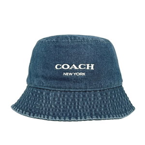 COACH 白色刺繡棉質牛仔漁夫帽 M-L/單寧藍