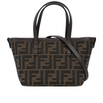 FENDI Roll FF Logo 緹花布迷你手提/斜背二用包/棕色, , large