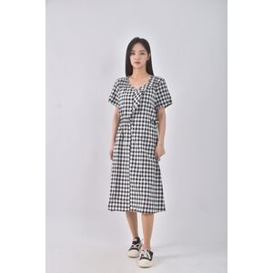 (S) osan格紋黑色洋裝二手衣