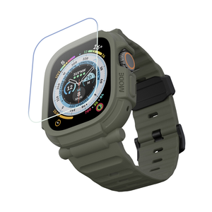Elkson Apple Watch Ultra 49mm Quattro Pro 2.0一體成形錶帶9H鋼化膜-曜石灰