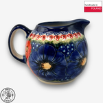 【SOLO Vintage】Cerraf Polish Pottery 320ml Milk Jug Red and Blue Blossoming Elegance Series Made in Poland, , large