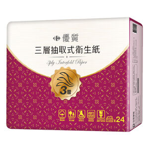 【家樂福省更多】家樂福優質三層抽取式衛生紙100PCx24